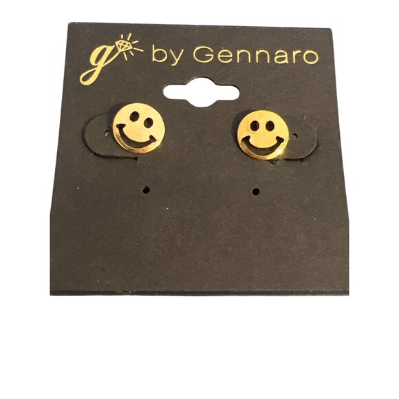 G By Gennaro 2 Pair Gold Tone Earrings Smiley Face Twisted Hoops New on Card - Picture 2 of 6